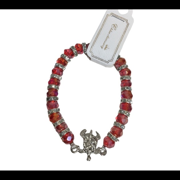 Beaded bracelet with sea turtle pendant and faux diamonds - Picture 5 of 7